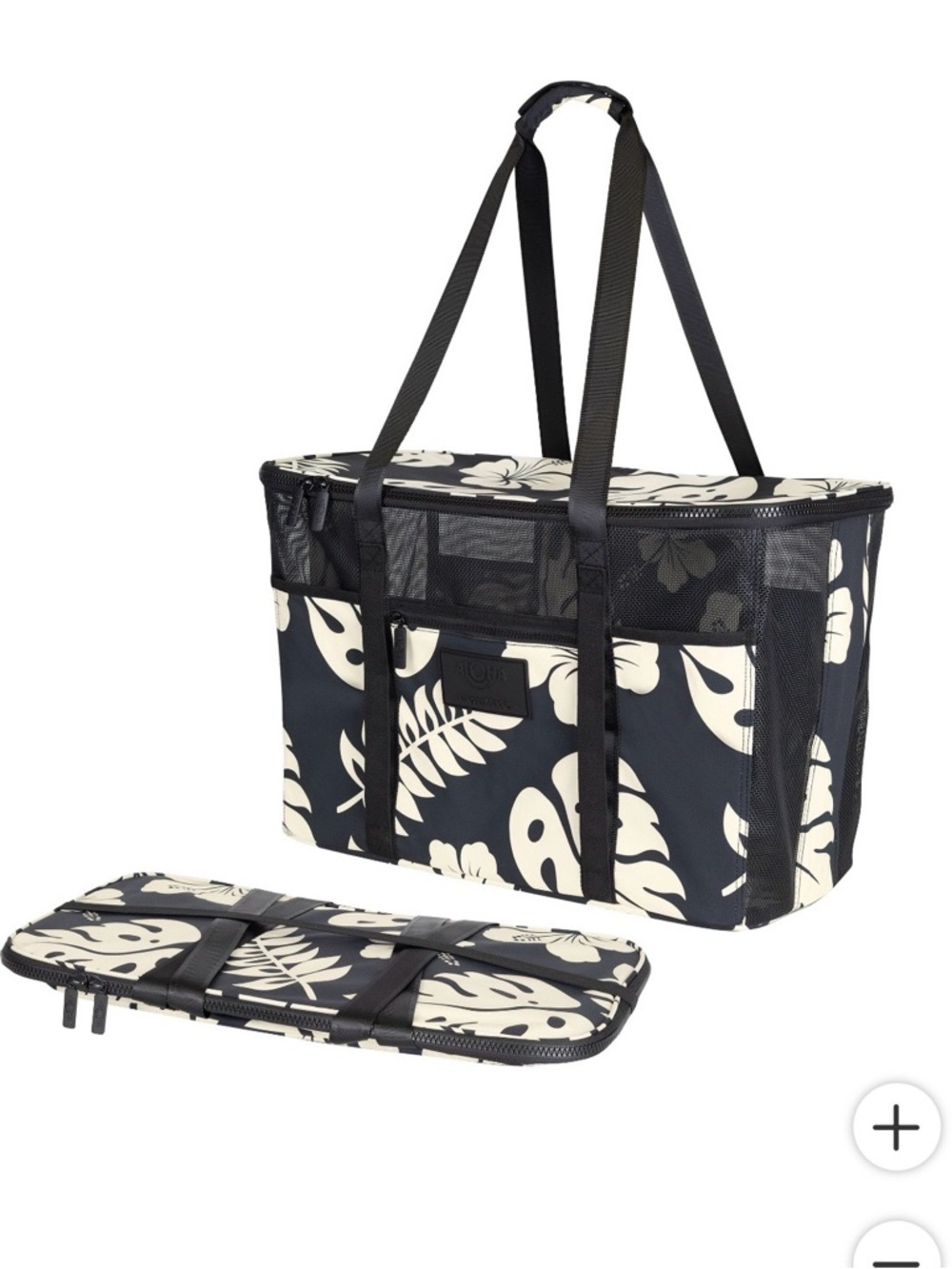 ALOHA Collection Black & Cream Floral Beach Tote